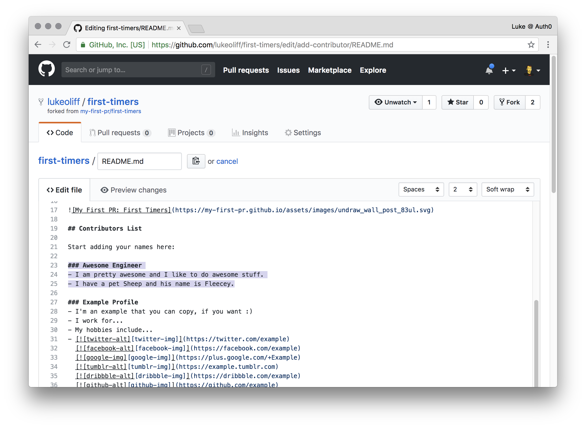 Add it to the file with the GitHub editor