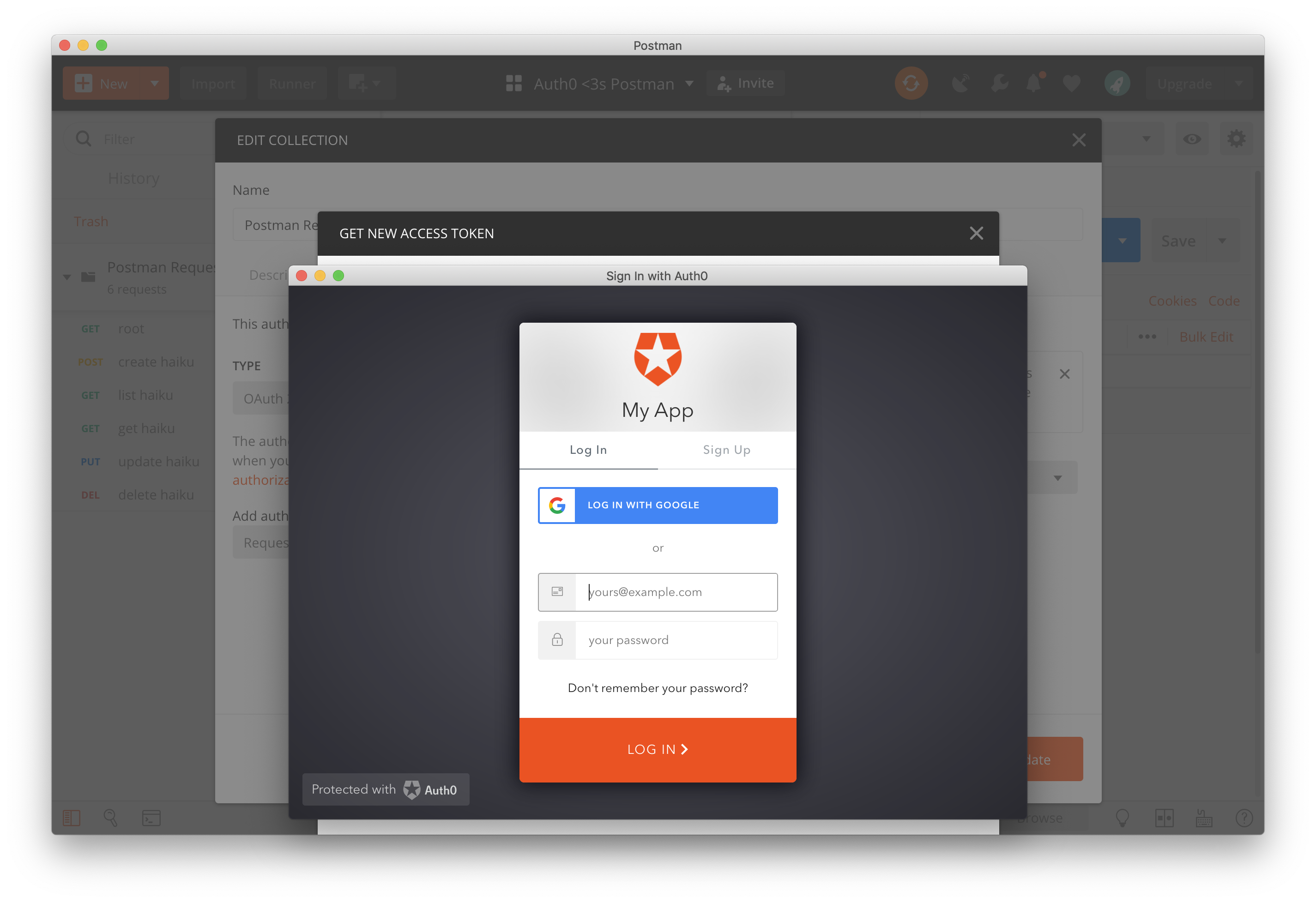 Auth0 login screen
