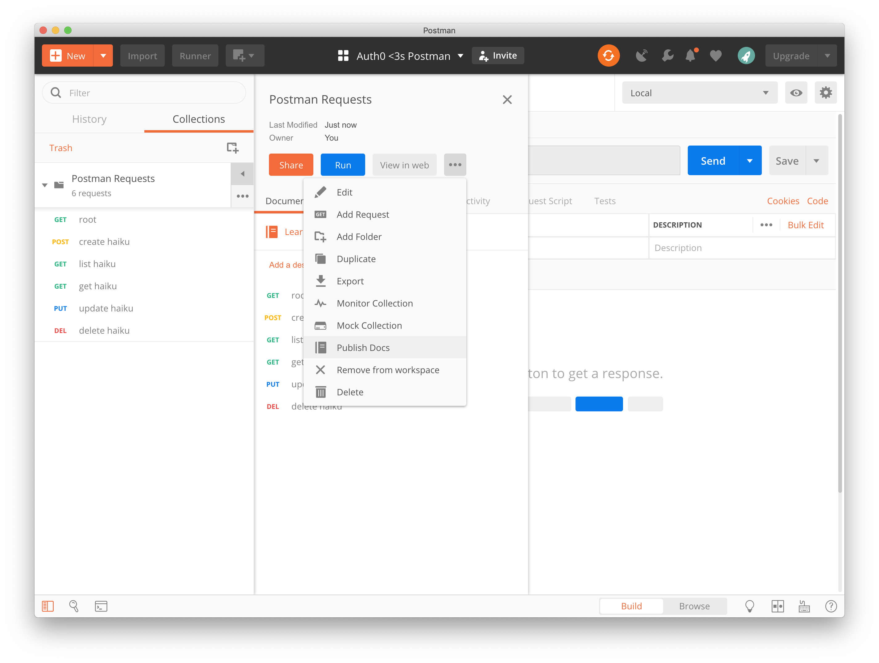 From your collection menu click Publish Docs